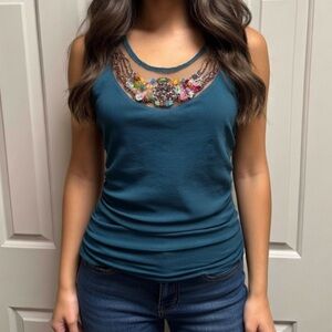 REAL Y2K Westonwear Green Mesh Beaded Neckline Top